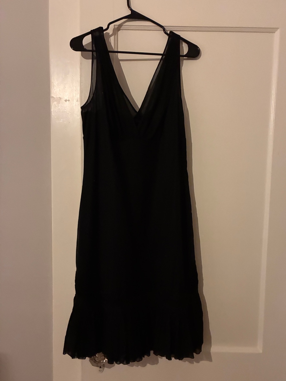 Vintage Elie Tahari silk double V-Neck drop-waist LBD with pleated ruffle hem
